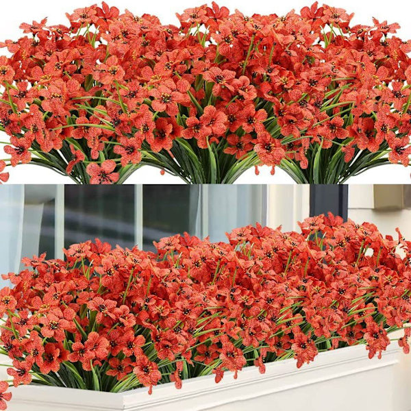 8 buntar konstgjorda blommor utomhus, UV-beständiga växter, konstgjord plastgrönska Orange 8PCS