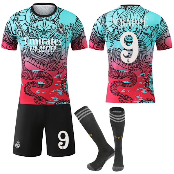 25-26 Real Madrid CF Gradvis Farve Special Edition NO.9 MBAPPE Sæt Børne Voksen Fodboldudstyr med Sokker NO.9 22