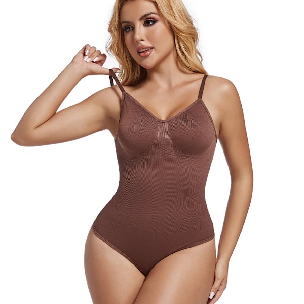 Rygglösa Bodysuits för Kvinnor Sömlösa Shapewear Tanga Butt Lifter Body Shaper Slimmande Linnen Toppar Magekontroll Korsett Thong Brown XL