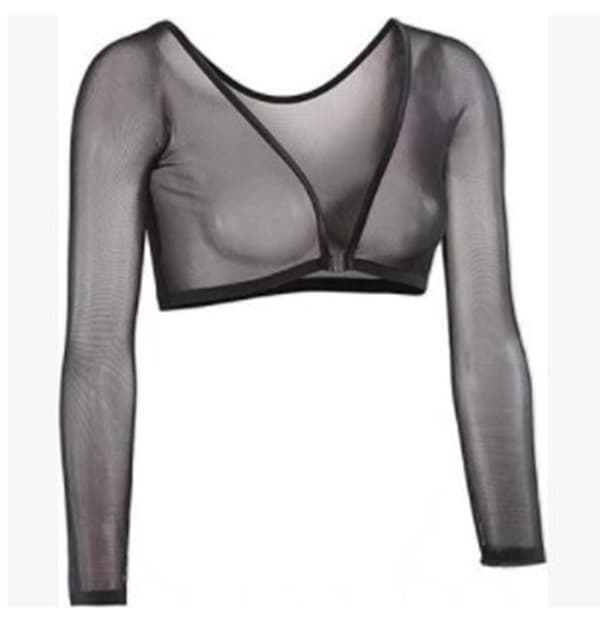 Sömlös Arm Shaper Kort Croppad Navel Mesh Kofta Plus Size Arm Shaper Mesh Black L