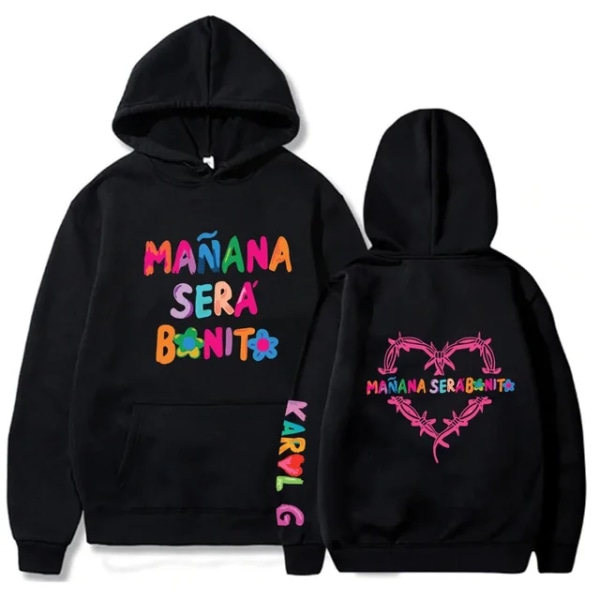 Karol G Manana Sera Bonito Hættetrøjer Dame Casual Sweatshirts Harajuku Pullover Fleece Langærmede Pullover Hip Hop Streetwear Black XL