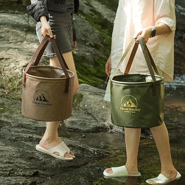 Hållbar multifunktionell bärbar handfat vattentät hopfällbar diskho hink resehandfat camping vandring förvaringshink 10L/20L Green 10L