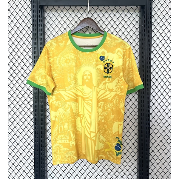 Season 2425 Brazil Special Edition Sweater Thai Version Short-sleeved Football Shirt Quick Dry Breathable Sports Clothing,Yellow S