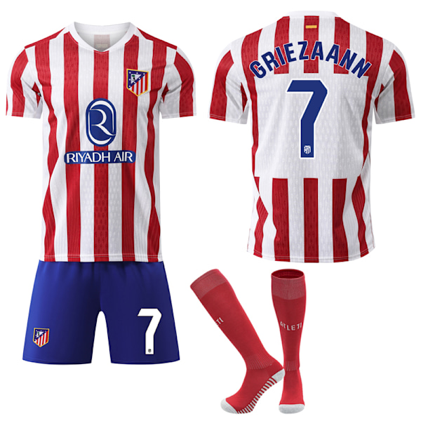 25-26 Atlético Madrid Hemma NO.7 Griezmann Tröjor Set Barn Vuxen Fotbollsutrustning med Strumpor NO.7 18