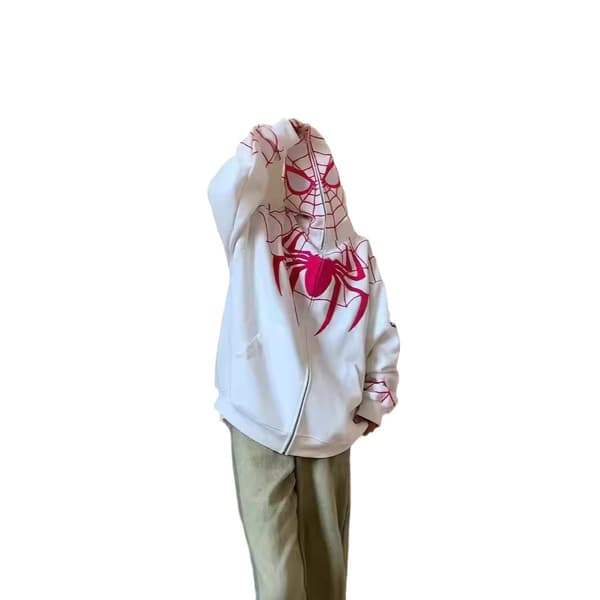 Spiderman Hettegenser Full Glidelås Hettegenser Streetwear Oversized Gensere RED M