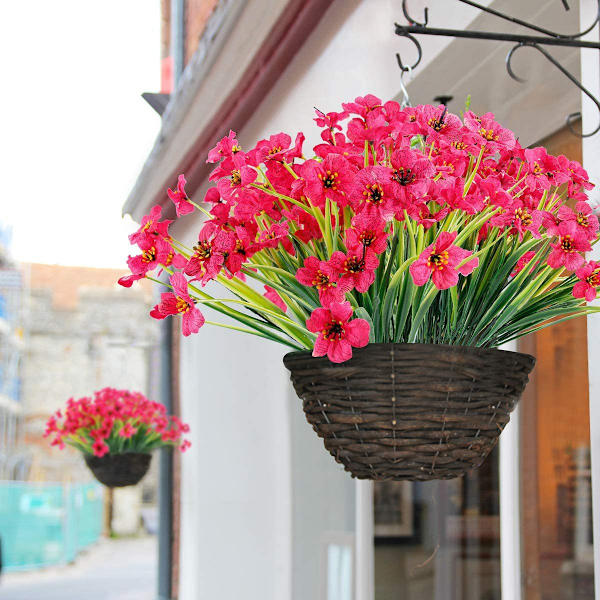 8 buntar utomhus konstgjorda falska blommor buskar UV-beständiga växter, konstgjord plastgrönska Rose 8PCS
