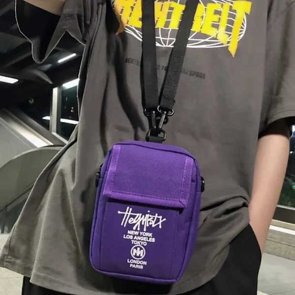 STUY Street Hip Hop Olkalaukku Matkapuhelimelle Teini-ikäisille Japanilainen Klassinen Pieni Laukku Lehti PURPLE 13cm * 4cm * 17cm