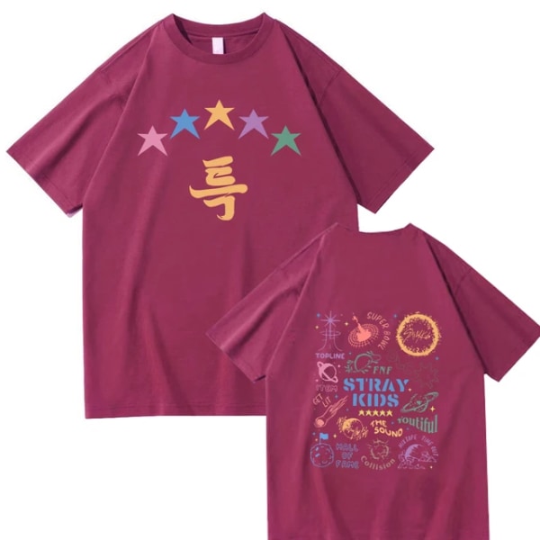 Stray Kids T-shirt Herr Dam Grafiska T-shirts Unisex Hip Hop Tshirt Burgundy XL