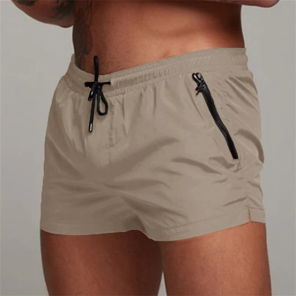 Herreshorts Utendørs løpelomme med snøring Design Elastisk midje Ensfarge Komfortabel pustende shorts i bomullsblanding Khaki XXXL