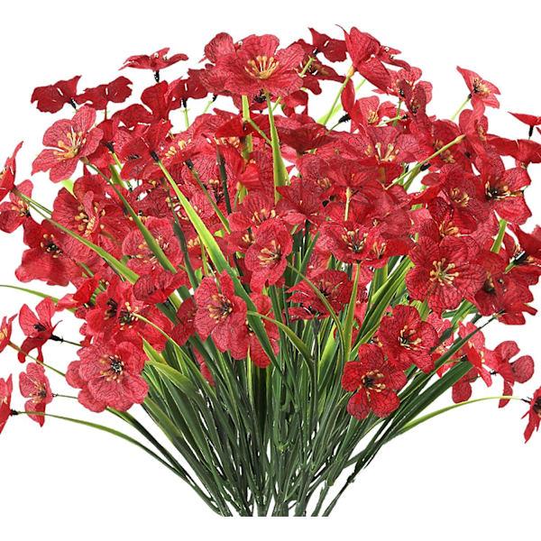 8 buntar konstgjorda blommor utomhus, UV-beständiga växter, konstgjord plastgrönska Red 8PCS