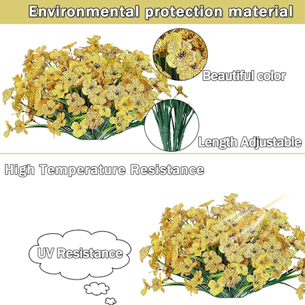 8 buntar konstgjorda blommor utomhus, UV-beständiga växter, konstgjord plastgrönska Yellow 8PCS