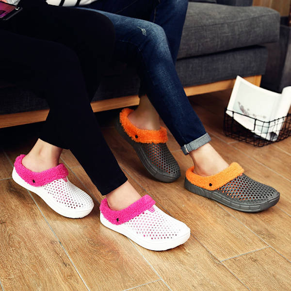 Parstil Herr- och Damtofflor i Bomull Vinter Varma Plus Sammet Förtjockade Träskor Muleskor Deep Blue 47