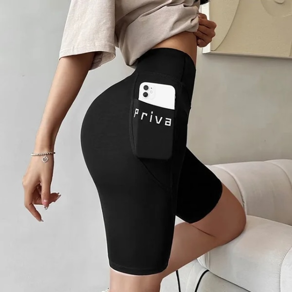 Kvinnors Yoga Sport Shorts Hög Midja Fitness Shorts Casual Streetwear Korta Byxor Kvinnors Tighta Shorts För Damer Träning Byxor Black L