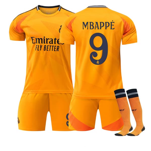 2024-2025 Real Madrid Udebane Børnefodboldtrøje Sæt Nr. 9 MBAPPE Orange 16