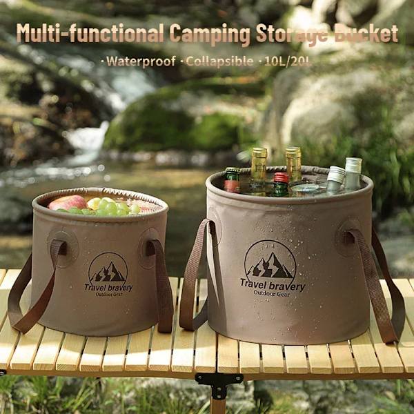 Hållbar multifunktionell bärbar handfat vattentät hopfällbar diskho hink resehandfat camping vandring förvaringshink 10L/20L Brown 10L