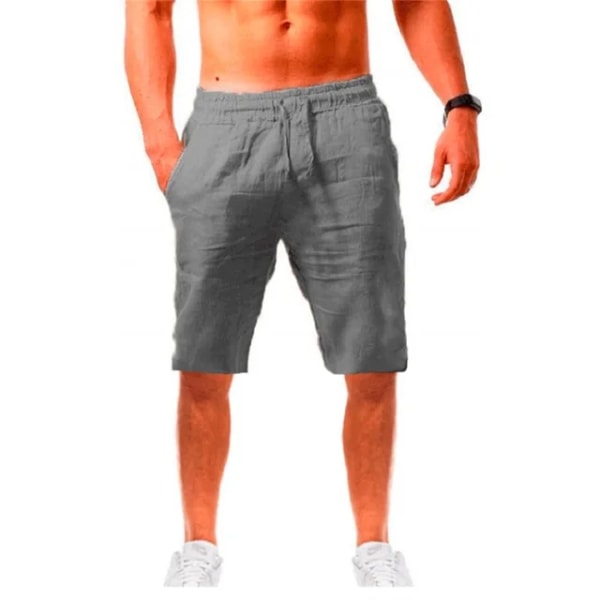 Nya herrshorts i bomull, linne Byxor Herr sommar Andas enfärgade linnebyxor Fitness Streetwear Snörbyxor Dark Grey L