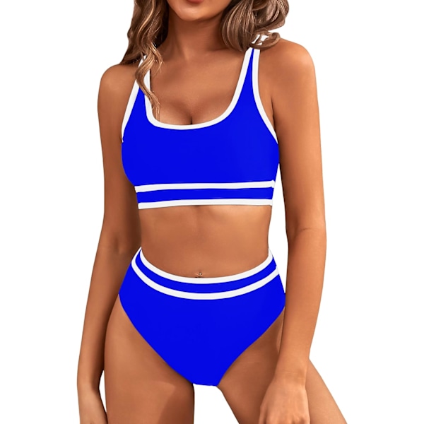 Dametøj Højtaljet Bikini Sæt Sporty Todelt Badetøj Farveblok Cheeky Høj Skåret Badetøj Navy Blue L