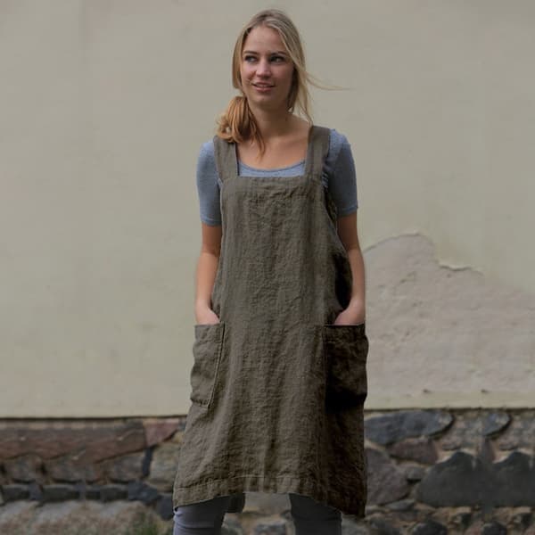 Linforkle med kryssrygg for kvinner med lommer, for baking og matlaging Black 2XL