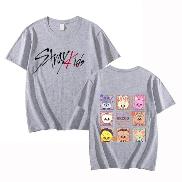 Nye Stray Kids Print Kvinder T-Shirt Mænd Mode Kortærmet Casual Sommer Kvinde Overdele T-shirts L45-Gray L