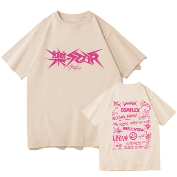 Kpop Stray Kids Rock-Star Album Skjortor Dam Herr Streetwear Lösa kortärmade toppar Fans Support T-shirt Present Khaki 2XL