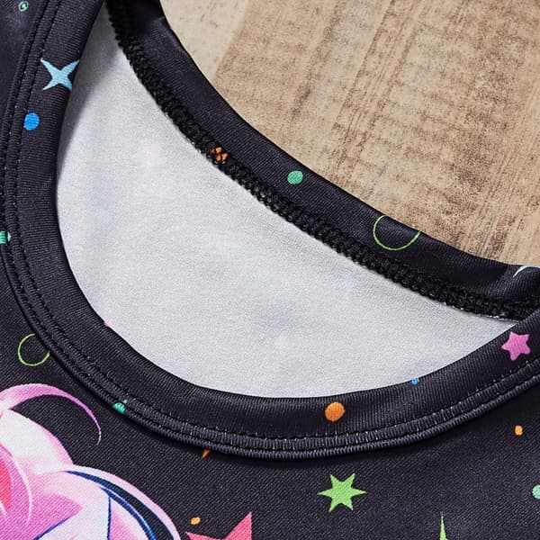 Flicka Sommar Enhörning Tryckt Söt Pyjamas Set Svart Black 130cm（7y）