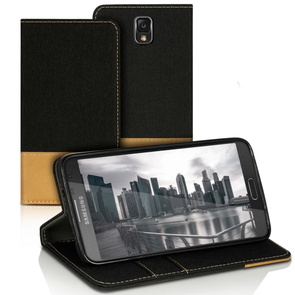 Denim Mobil-Skal för Samsung Galaxy Note 3 Konstläder Full Cover Svart