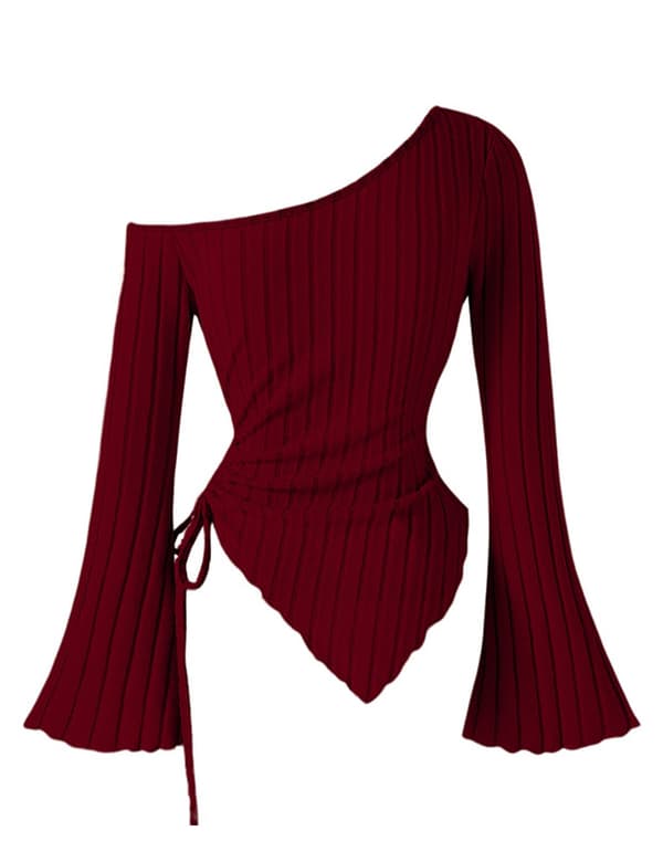 Dam långärmad topp, off shoulder, asymmetrisk röd M red