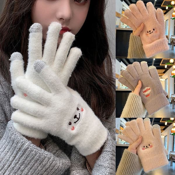 Kvinnor Vinter Touch Screen Handskar Tjocka Varma Stickade Stretch Handskar grå gray