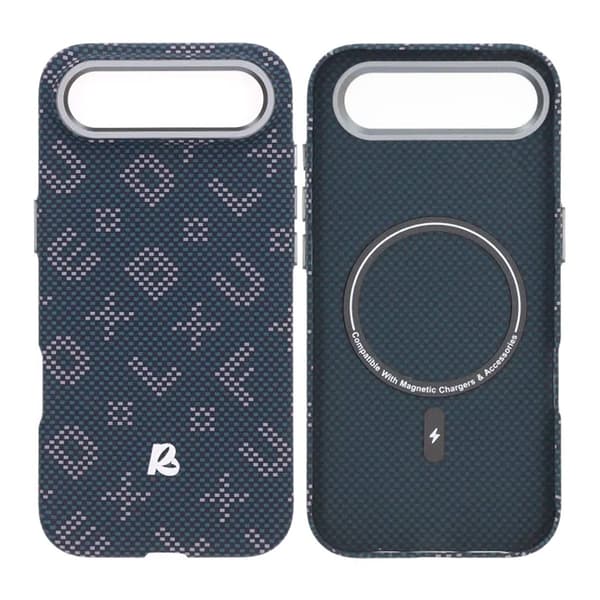 Aramid fiber mobile phone case for iPhone Air - Blue with text