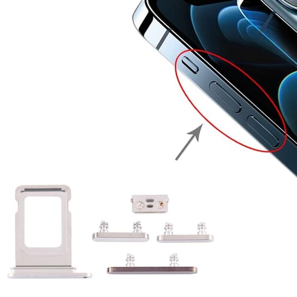 Original iPhone 12 Pro Simkortshållare (Dual) + Sidoknappar - Vit Svart