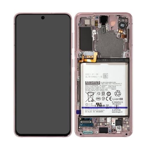 Original Samsung Galaxy S21 5G LCD Skärm + Batteri - Phantom Pink Svart