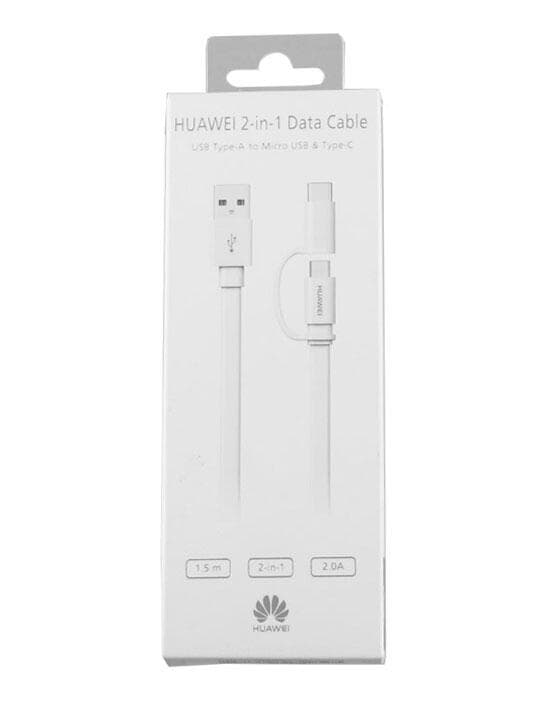 Original Huawei 2-in-1 Micro-USB & USB-C Kabel 2A, 1.5m - Vit Svart