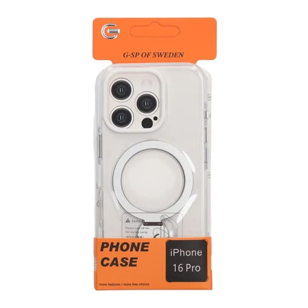 Magsafe Case for iPhone 16 Pro - Transparent white with ring stand