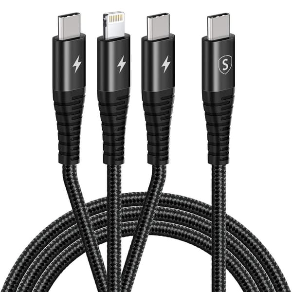 SiGN 3-in-1 USB-C cable Lightning 27W & 2x USB-C 60W – Black
