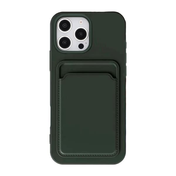 iPhone 16 Pro Silicone Case with Card Holder - Military Green
