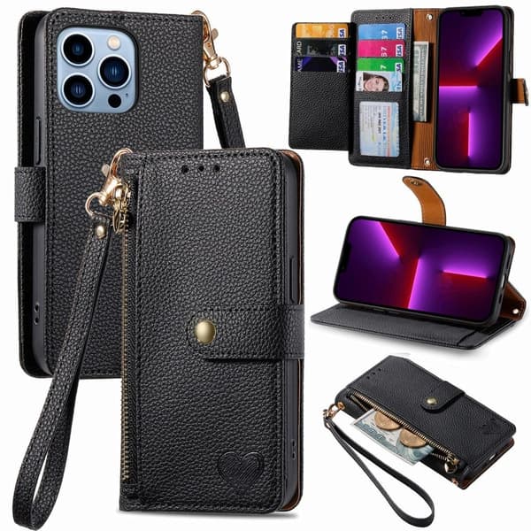 iPhone 13 Pro Wallet Cover RFID Blocking - Black