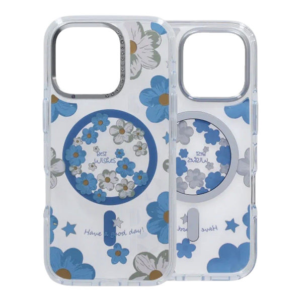 Gradient Floral Magnetic Case For iPhone 16 Pro Blue