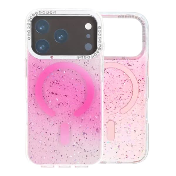 Glitter Skal MagSafe och Diamanter för iPhone 17 Pro - Rosa