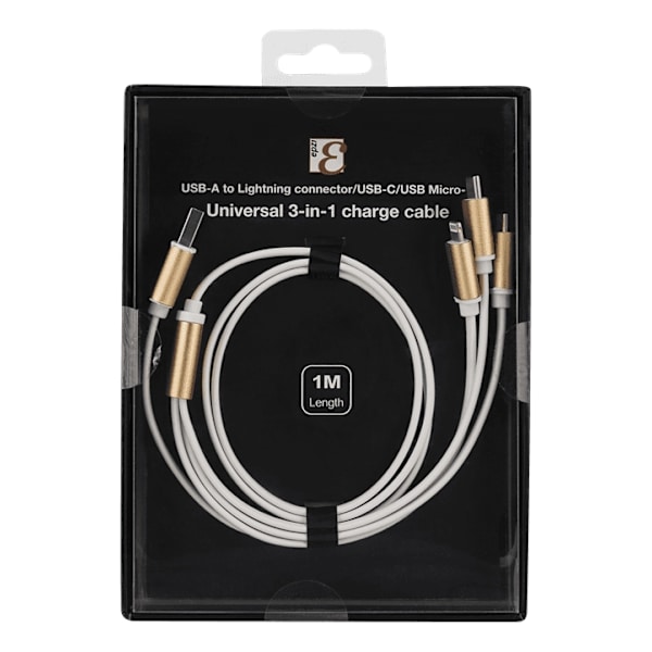 Epzi 3-i-1 Kabel Lightning/Micro/USB-C - 1 m - Vit
