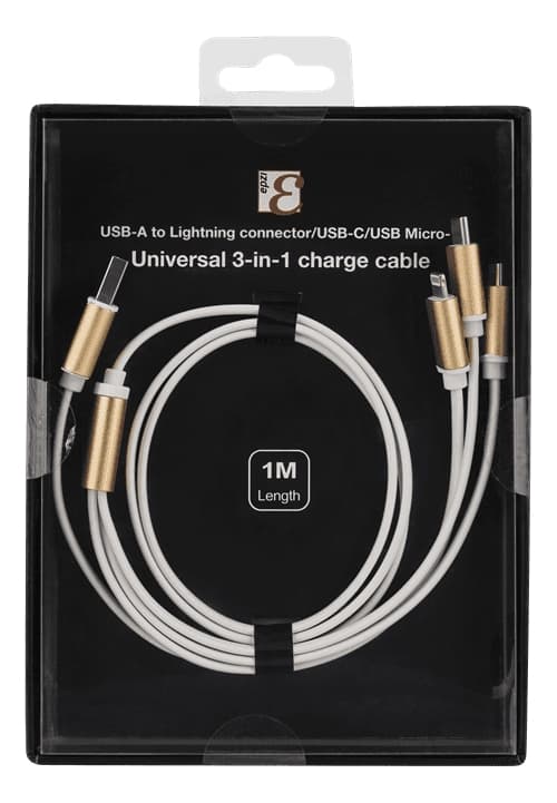 Epzi 3-i-1 Kabel Lightning/Micro/USB-C - 1 m - Vit Svart