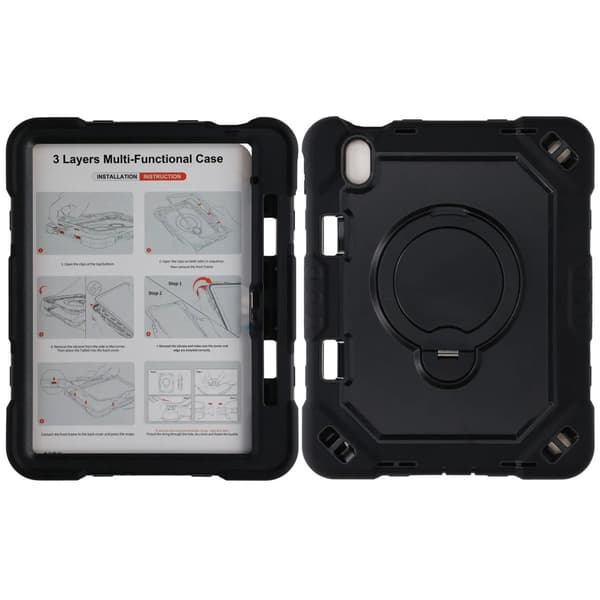 3 Layers multi functional Laptop Case For iPad 11 2025/10 10.9 2022 Black (with hand strap)