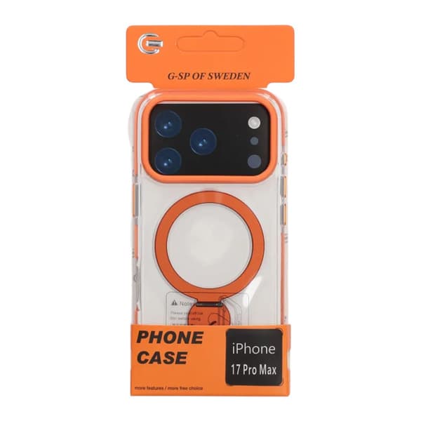 Magsafe Case for iPhone 17 Pro Max - Transparent orange with ring stand