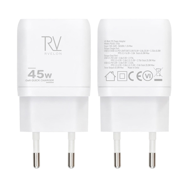 Rvelon 45W 2C EU POWER ADAPTER WHITE