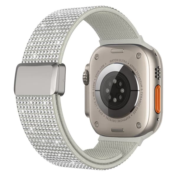 Apple Watch 42/41/40/38mm Nylon Watch Strap with Rhinestones - Silver