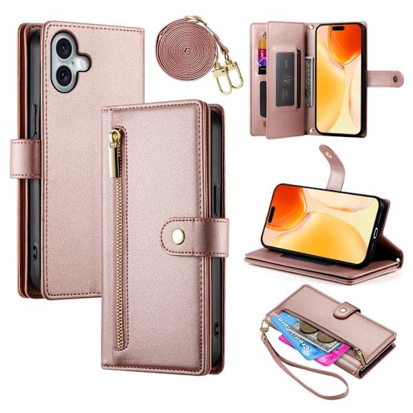 iPhone 17 Wallet Cover with carrying strap - Pink