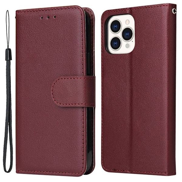 iPhone 11 Pro Max PU Leather Magnetic Stand Cover – Wine Red
