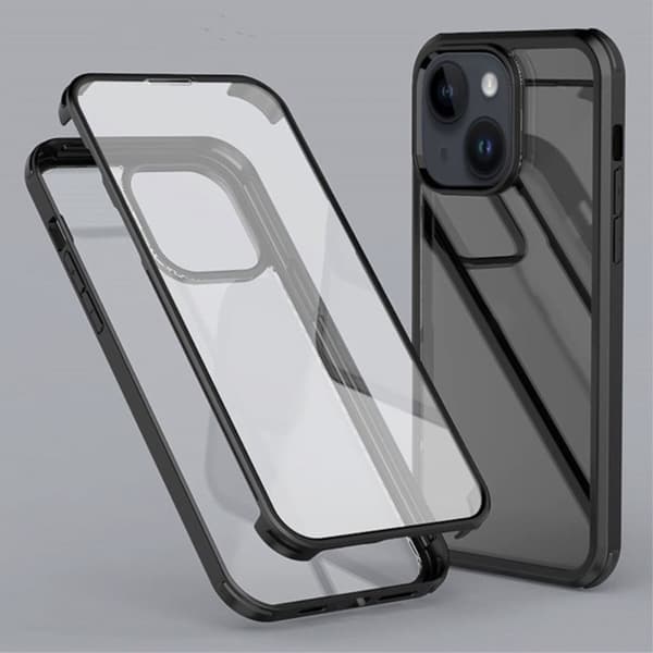 iPhone 15 kuori näytönsuojalla - musta