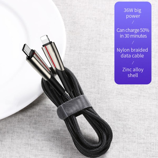 SiGN PD USB-C till Lightning Kabel, 1.2m, 3A, 36W - Svart