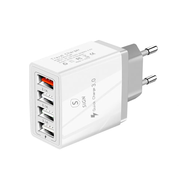 SiGN Snabbladdare 4xUSB-A, PD & Q.C 3.0, 33W - Vit