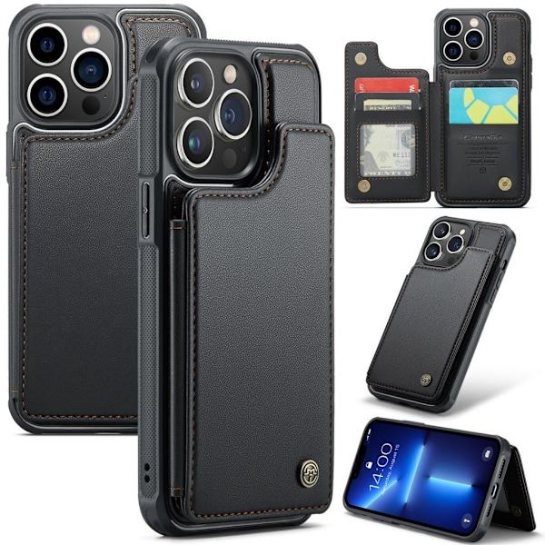 CASEME C22 Wallet Case iPhone 13 Pro RFID Blocking - Black